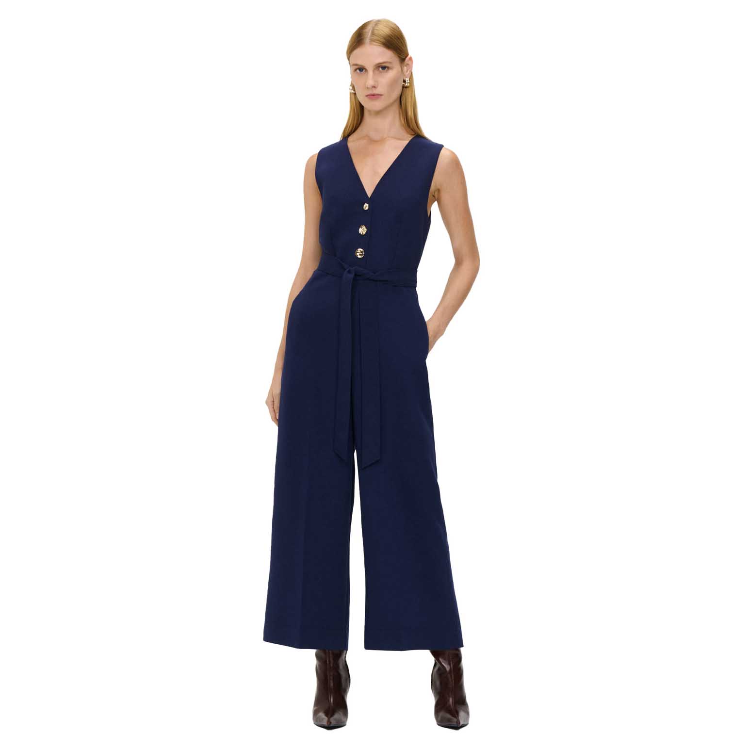 Veronika Maine Double Weave Button Front Jumpsuit
